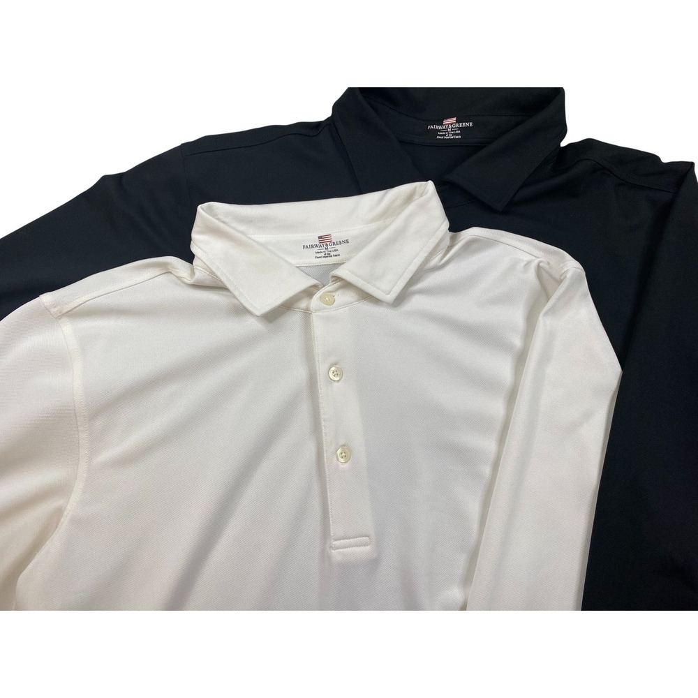 Fairway & Greene Mens Long Sleeve Polo Shirts Black & White Men's M *LOT OF‎ 2